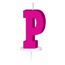 Roze letterkaarsje met houder P - Taartkaarsen