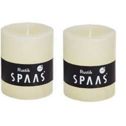 2x Ivoor rustieke cilinderkaarsen/stompkaarsen 7 x 8 cm - Stompkaarsen