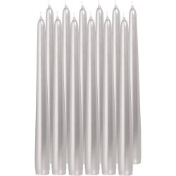 12x Zilveren dinerkaarsen 25 cm 8 branduren - Dinerkaarsen