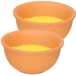 2x Stuks anti muggen citronella kaars in terracotta pot 13 cm - Waxinelichtjes