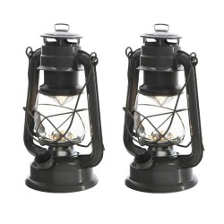 2x stuks antraciet grijze LED licht stormlantaarn 24 cm - Lantaarns