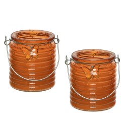 2x stuks citronella anti muggen kaarsen in kaarsenhouder oranje 20 branduren - Windlichten voor binnen en buiten