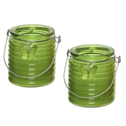 2x stuks citronella anti muggen kaarsen in kaarsenhouder groen 20 branduren - Windlichten voor binnen en buiten