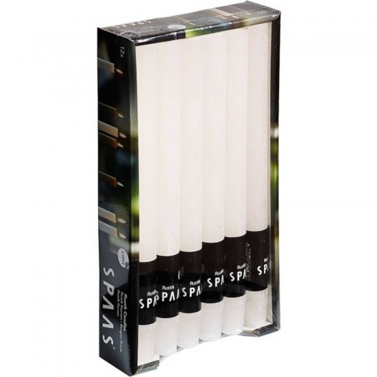 12x Bruiloft witte rustieke dinerkaarsen 25 cm 10 branduren - Kaarsen