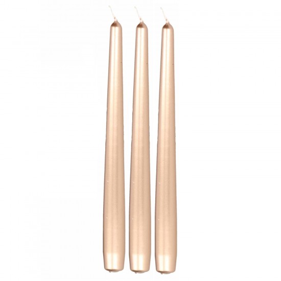 12x Metallic donkere koperen dinerkaarsen 25 cm 8 branduren - Dinerkaarsen