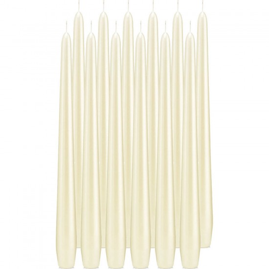 12x Ivoorwitte parelmoer dinerkaarsen 30 cm 13 branduren - Dinerkaarsen