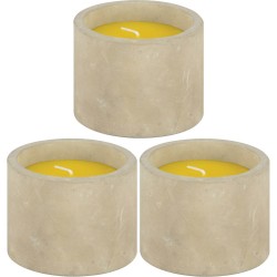 3x Citrus geurkaars in betonnen houder 8.5 x 7 cm brandduur 10 uur - geurkaarsen