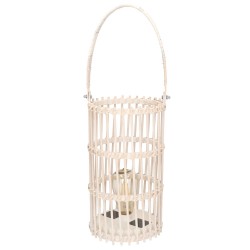 1x stuks witte solar lantaarns van bamboe 32 cm - Lantaarns