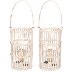 2x stuks 2x stuks witte solar lantaarns van bamboe 32 cm - Lantaarns