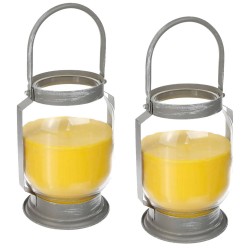 2x stuks antimuggen Citronella kaarsen/lantaarns in glas 65 branduren - geurkaarsen