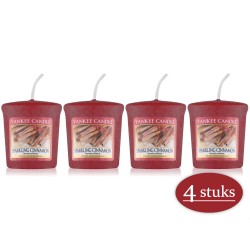 4 stuks Yankee Candle Sparkling Cinnamon Geurkaars Kerstkaars - Rood - 4 branduren