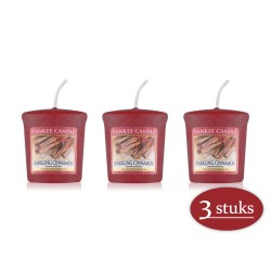 3 stuks Yankee Candle Sparkling Cinnamon Geurkaars Kerstkaars - Rood - 4 branduren