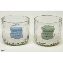 Sfeerlicht glas met kaars + zand 15,5x14